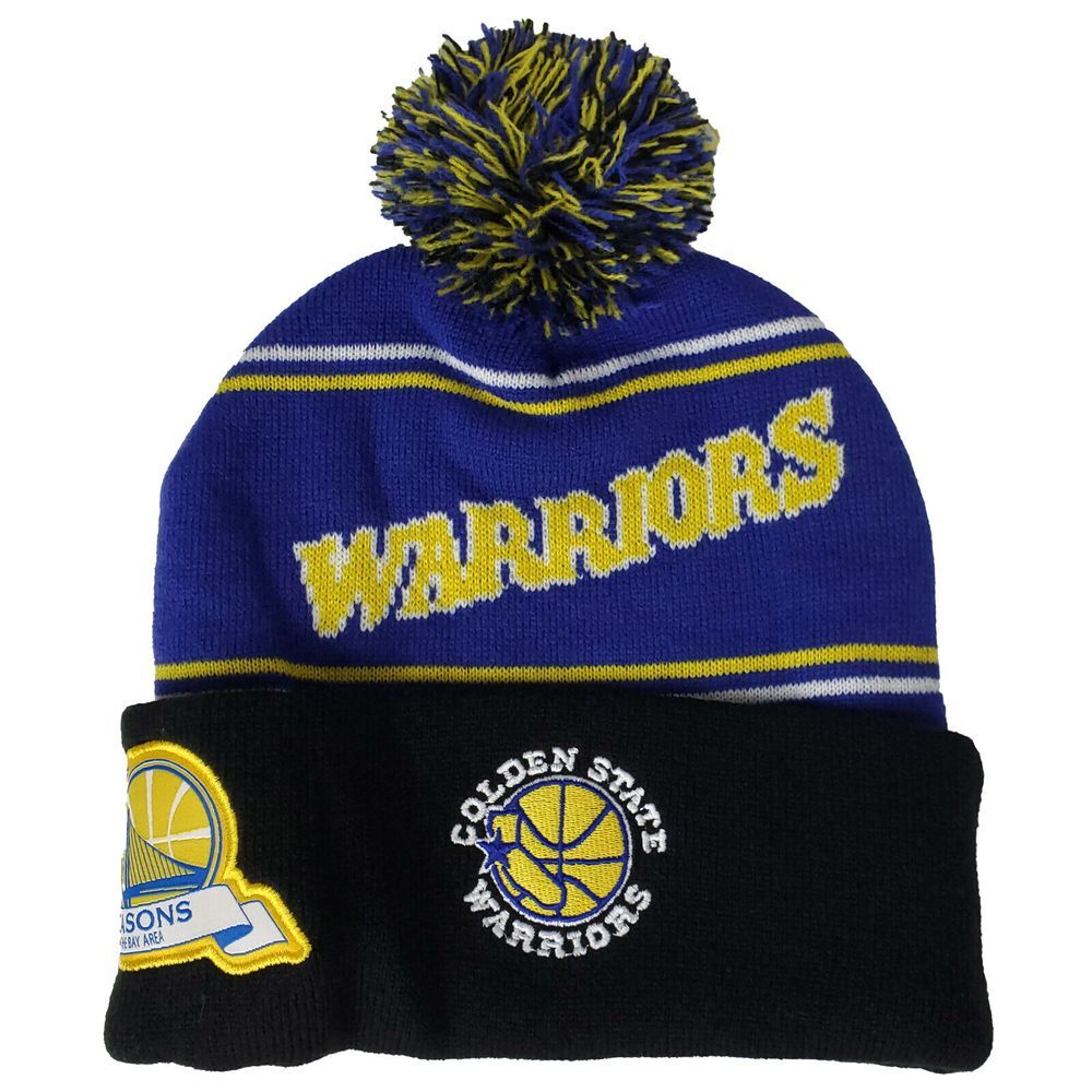 Golden State Warriors Mitchell & Ness NBA Knit Hat Beanie Cap Side Logo Blue New